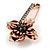 Large Vintage Inspired Dim Grey Crystal Flower Safety Pin Brooch In Copper Tone - 70mm Across - view 2
