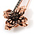 Large Vintage Inspired Dim Grey Crystal Flower Safety Pin Brooch In Copper Tone - 70mm Across - view 3