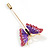 Gold Tone Pink/ Purple Enamel Crystal Butterfly Lapel, Hat, Suit, Tuxedo, Collar, Scarf, Coat Stick Brooch Pin - 63mm Long - view 3