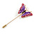 Gold Tone Pink/ Purple Enamel Crystal Butterfly Lapel, Hat, Suit, Tuxedo, Collar, Scarf, Coat Stick Brooch Pin - 63mm Long - view 4