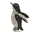 Black/ Clear Crystal Penguin Brooch In Aged Silver Tone Metal - 50mm Tall