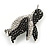 Black/ Clear Crystal Penguin Brooch In Aged Silver Tone Metal - 50mm Tall - view 2