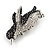 Black/ Clear Crystal Penguin Brooch In Aged Silver Tone Metal - 50mm Tall - view 3