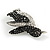 Black/ Clear Crystal Penguin Brooch In Aged Silver Tone Metal - 50mm Tall - view 4