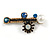 Vintage Inspired Crystal Pearl Fancy Brooch In Aged Gold Tone Metal (Blue/ Black/ White) - 65mm Across - view 2