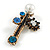 Vintage Inspired Crystal Pearl Fancy Brooch In Aged Gold Tone Metal (Blue/ Black/ White) - 65mm Across - view 5