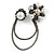 Statement Pearl Crystal Double Flower Chain Brooch In Gun Metal Finish