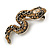Small Champagne/ Black Crystal Snake Brooch In Aged Gold Tone Metal - 40mm Long - view 2