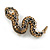 Small Champagne/ Black Crystal Snake Brooch In Aged Gold Tone Metal - 40mm Long - view 4