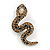 Small Champagne/ Black Crystal Snake Brooch In Aged Gold Tone Metal - 40mm Long - view 7