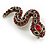 Small Red/ Black Crystal Snake Brooch In Aged Gold Tone Metal - 40mm Long - view 3