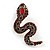 Small Red/ Black Crystal Snake Brooch In Aged Gold Tone Metal - 40mm Long - view 5
