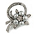 Vintage Inspired Floral Crystal Brooch In Aged Silver Tone (Grey/ Clear) - 50mm Across