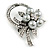 Vintage Inspired Floral Crystal Brooch In Aged Silver Tone (Grey/ Clear) - 50mm Across - view 3