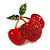 Red Crystal, Enamel Cherry Brooch In Gold Tone - 40mm Across - view 2