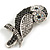 Vintage Inspired Black/ Clear/ Ab Crystal Owl Brooch In Aged Silver Tone - 70mm Long - view 2