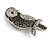 Vintage Inspired Black/ Clear/ Ab Crystal Owl Brooch In Aged Silver Tone - 70mm Long - view 3