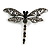 Vintage Inspired Grey Crystal Filigree Dragonfly Brooch with Dangling Tail In Silver Tone - 60mm Wide - view 1
