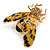 Yellow/ Black Enamel Crystal Moth Brooch In Gold Tone - 35mm Long - view 3