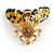 Yellow/ Black Enamel Crystal Moth Brooch In Gold Tone - 35mm Long - view 5