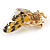 Yellow/ Black Enamel Crystal Moth Brooch In Gold Tone - 35mm Long - view 6