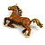 Statement Topaz Coloured Crystal Horse Brooch In Aged Gold Tone Metal - 75mm Across - view 2