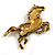 Statement Topaz Coloured Crystal Horse Brooch In Aged Gold Tone Metal - 75mm Across - view 5