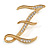 'Z' Gold Plated Clear Crystal Letter Z Alphabet Initial Brooch Personalised Jewellery Gift - 40mm Tall