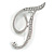 'T' Rhodium Plated Clear Crystal Letter T Alphabet Initial Brooch Personalised Jewellery Gift - 40mm Tall
