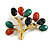 Vintage Inspired Semiprecious Agate Stone, Faux Pearl Tree Brooch In Aged Gold Tone - 65mm Across - view 4
