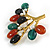 Vintage Inspired Semiprecious Agate Stone, Faux Pearl Tree Brooch In Aged Gold Tone - 65mm Across - view 6