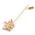 Gold Tone Clear Crystal Crown Lapel, Hat, Suit, Tuxedo, Collar, Scarf, Coat Stick Brooch Pin - 60mm L - view 4