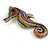 Oversized Multicoloured Crystal Seahorse Brooch/ Pendant in Aged Gold Tone Metal - 90mm Tall - view 8