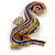 Oversized Multicoloured Crystal Seahorse Brooch/ Pendant in Aged Gold Tone Metal - 90mm Tall - view 3