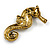 Oversized Multicoloured Crystal Seahorse Brooch/ Pendant in Aged Gold Tone Metal - 90mm Tall - view 5