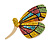 Green/ Lemon Yellow/ Pink/ Light Blue Crystal Butterfly Brooch In Gold Tone - 55mm Tall - view 3