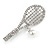 Clear Crystal Tennis Racket with Pearl Bead Ball Brooch In Silver Tone Metal - 55mm Across - view 8