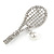 Clear Crystal Tennis Racket with Pearl Bead Ball Brooch In Silver Tone Metal - 55mm Across