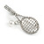 Clear Crystal Tennis Racket with Pearl Bead Ball Brooch In Silver Tone Metal - 55mm Across - view 7