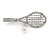 Clear Crystal Tennis Racket with Pearl Bead Ball Brooch In Silver Tone Metal - 55mm Across - view 2