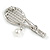 Clear Crystal Tennis Racket with Pearl Bead Ball Brooch In Silver Tone Metal - 55mm Across - view 6