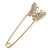 Clear Crystal Butterfly Safety Pin In Gold Tone - 80mm L - view 4