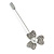 Silver Tone Clear Crystal 3 Petal Flower Lapel, Hat, Suit, Tuxedo, Collar, Scarf, Coat Stick Brooch Pin - 70mm L - view 7