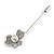 Silver Tone Clear Crystal 3 Petal Flower Lapel, Hat, Suit, Tuxedo, Collar, Scarf, Coat Stick Brooch Pin - 70mm L - view 6