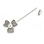 Silver Tone Clear Crystal 3 Petal Flower Lapel, Hat, Suit, Tuxedo, Collar, Scarf, Coat Stick Brooch Pin - 70mm L - view 5