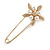 Large Clear Crystal Faux Pearl Flower Safety Pin Brooch In Gold Tone - 70mm Across - view 6