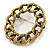 Vintage Inspired Textured Wreath Brooch In Aged Gold Tone Metal - 45mm Diameter - view 3