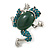 Small Green Crystal Frog Brooch In Silver Tone - 35mm Tall - view 3