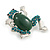 Small Green Crystal Frog Brooch In Silver Tone - 35mm Tall - view 4