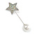 AB Crystal Star, Pearl Bead Lapel, Hat, Suit, Tuxedo, Collar, Scarf, Coat Stick Brooch Pin In Silver Tone Metal - 70mm L - view 3